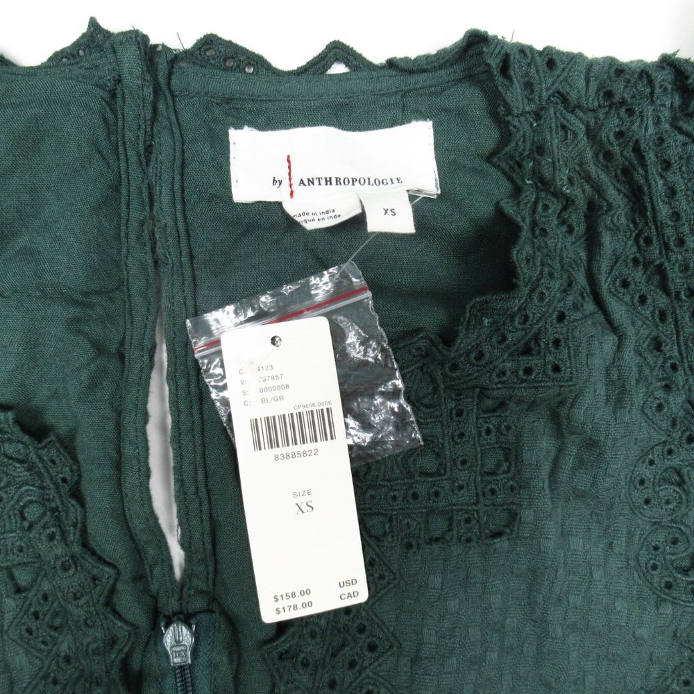 By Anthropologie Embroidered Flounce Jumpsuit Green Blue Sage XS - Picture 10 of 10